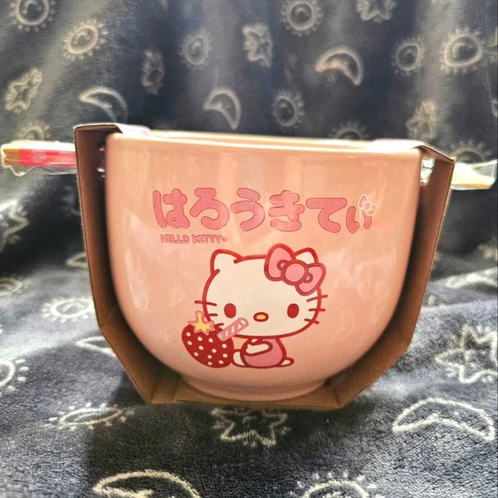 Sanrio Hello Kitty Strawberry Milk Japanese Character Ceramic Ramen Noodle Rice
